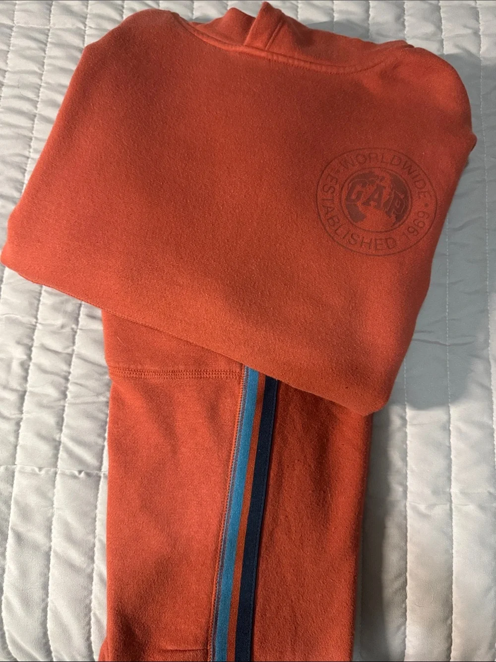 GAP Kids Orange Hoodie & Jogger Set with Blue Stripe